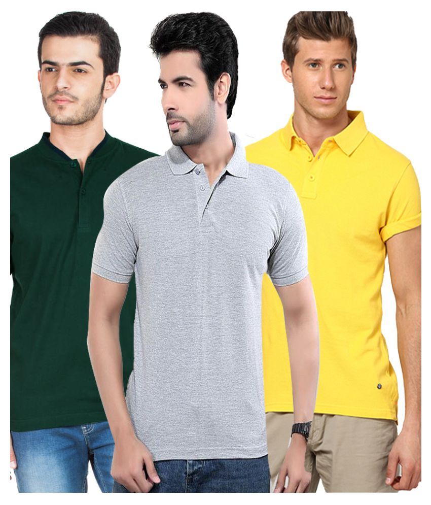     			Funky Guys Pack of 3 Cotton Blend Slim Fit Solid Half Sleeves Men's Polo T Shirt ( Multicolor )