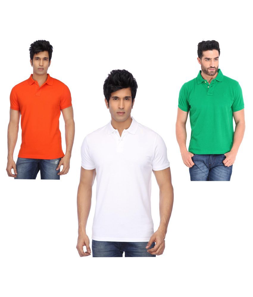     			Funky Guys Pack of 3 Cotton Blend Slim Fit Solid Half Sleeves Men's Polo T Shirt ( Multicolor )