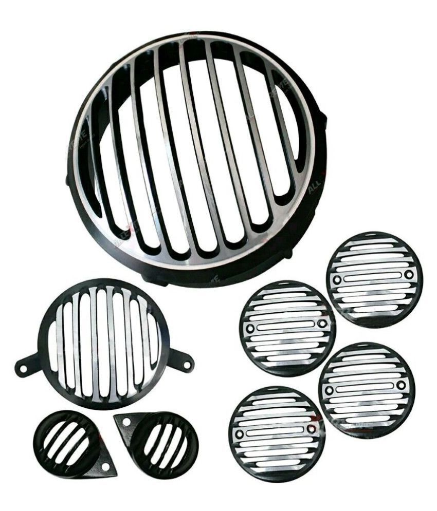 Bikers World Combo Chrome Plated Headlight Grill Tail Light Grill Indicator Grill For Royal