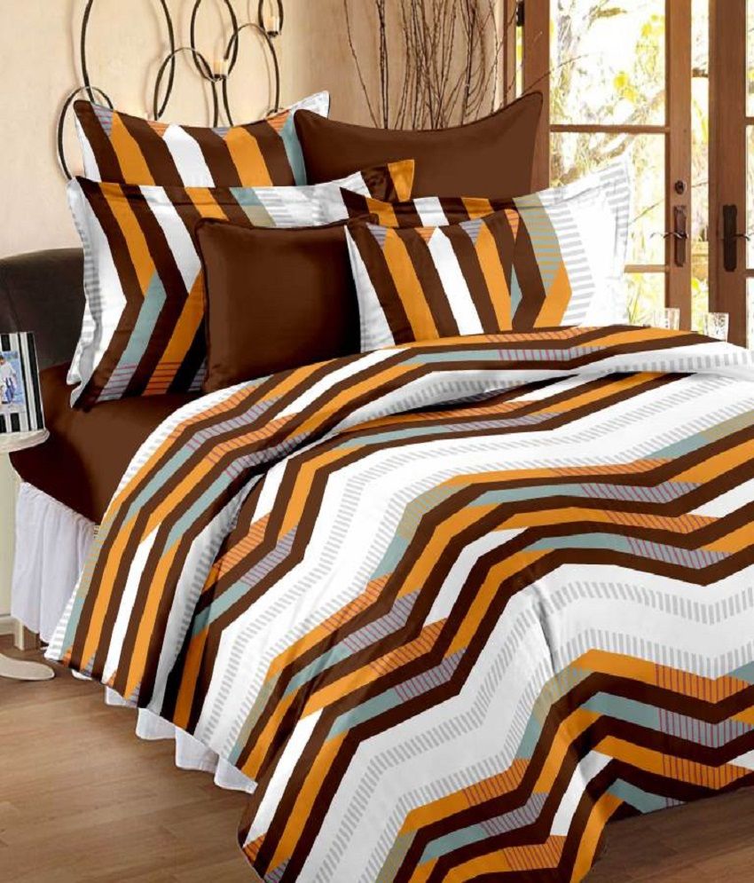 StoryHome 152 TC 100 Cotton Mustard King Size Bedsheet With 2 Pillow