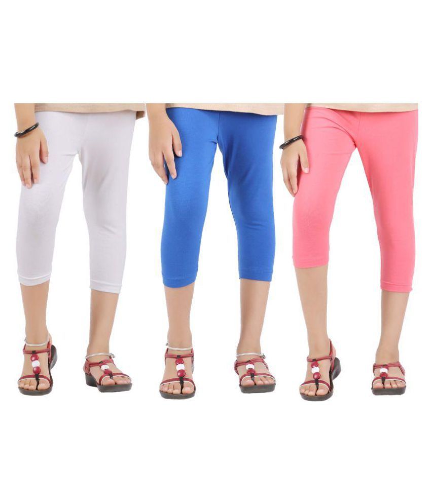     			WHITE,BLUE AND LIGHT PINK GIRLS CAPRI LEGGINGS - PACK OF 3