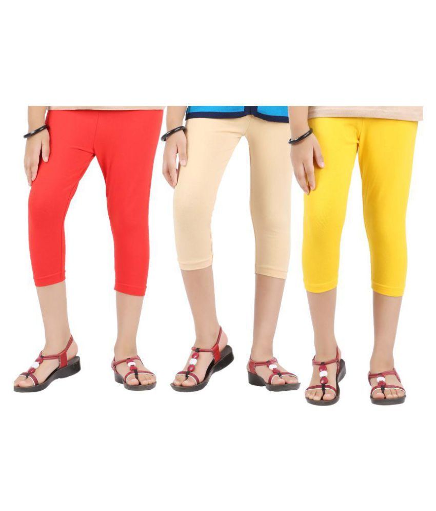     			RED,BEIGE AND YELLOW GIRLS CAPRI LEGGINGS - PACK OF 3