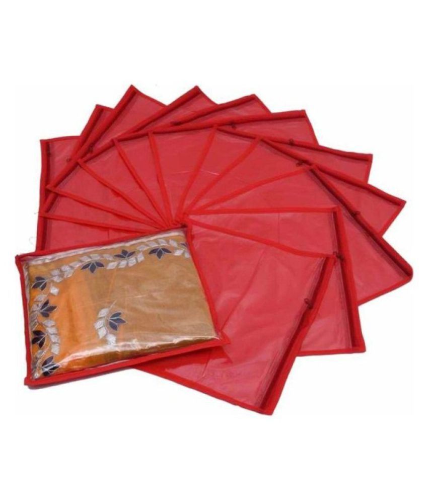     			Non-Woven Saree Cover Cloth Storage & Organizer ,Red ( Pack of 12 ) Single Saree Cover