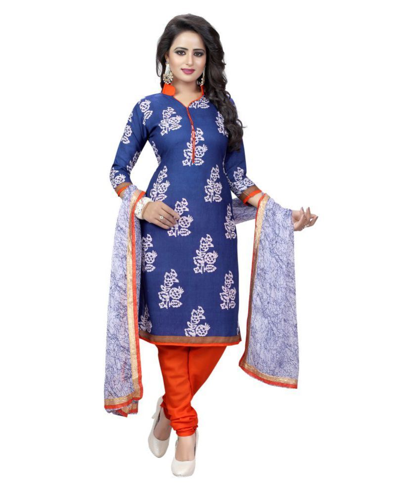 Sanjana collection Blue Cotton Dress Material - Buy Sanjana collection ...