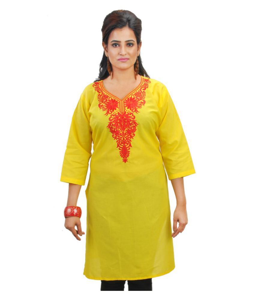     			Piyali's Creation Women's Yellow Cotton A-line Kurti