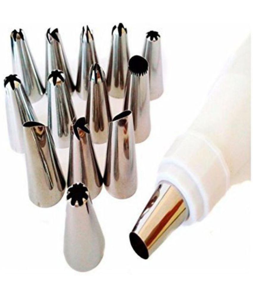     			12 Piece Cake Decorating Set Frosting Icing Piping Bag Tips With Steel Nozzles. Reusable & Washable