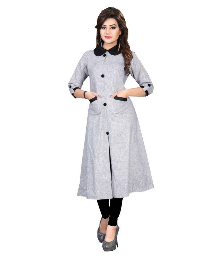 Nasit Apparel Grey Cotton A-line Kurti - Buy Nasit Apparel Grey Cotton ...