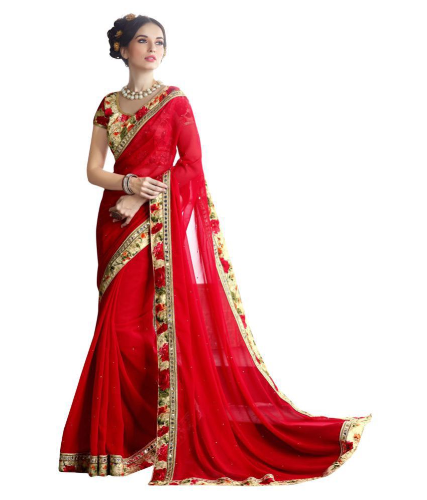 Mahantam Fashion Red Georgette Saree - Buy Mahantam Fashion Red ...