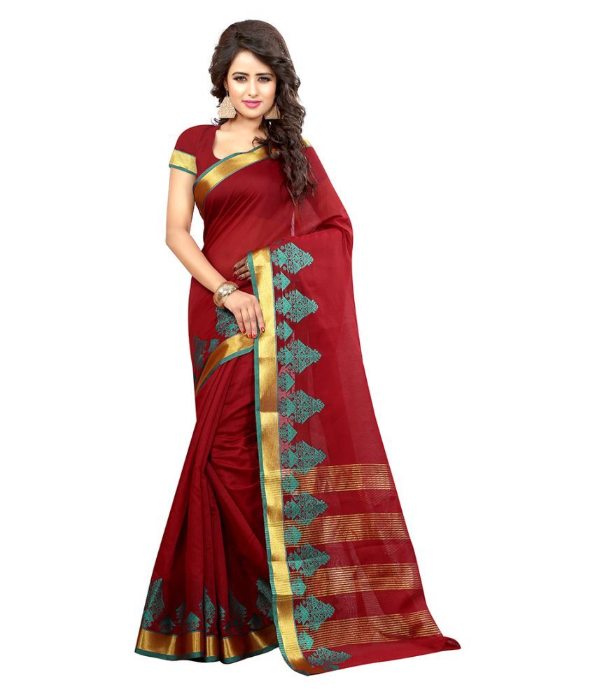 maroon cotton silk saree