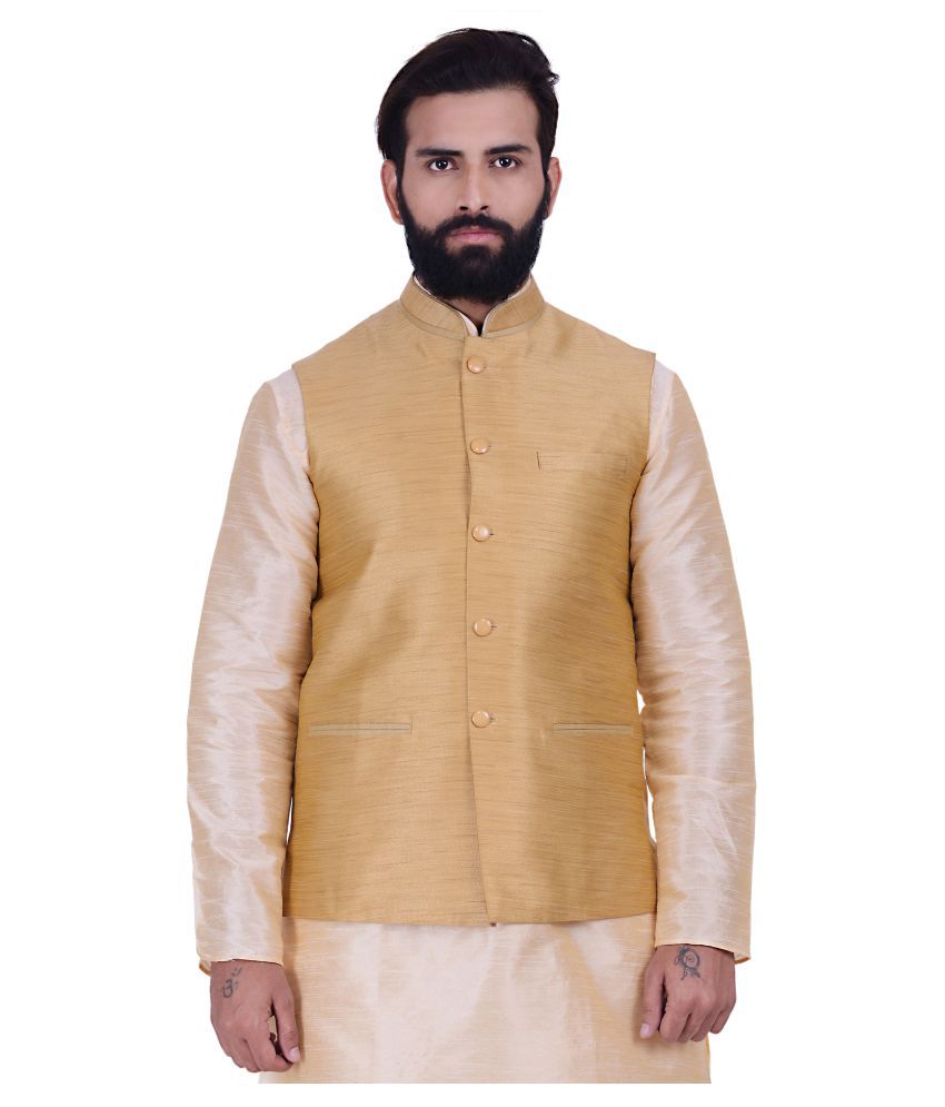 Kisah Gold Silk Blend Nehru Jacket - Buy Kisah Gold Silk Blend Nehru ...