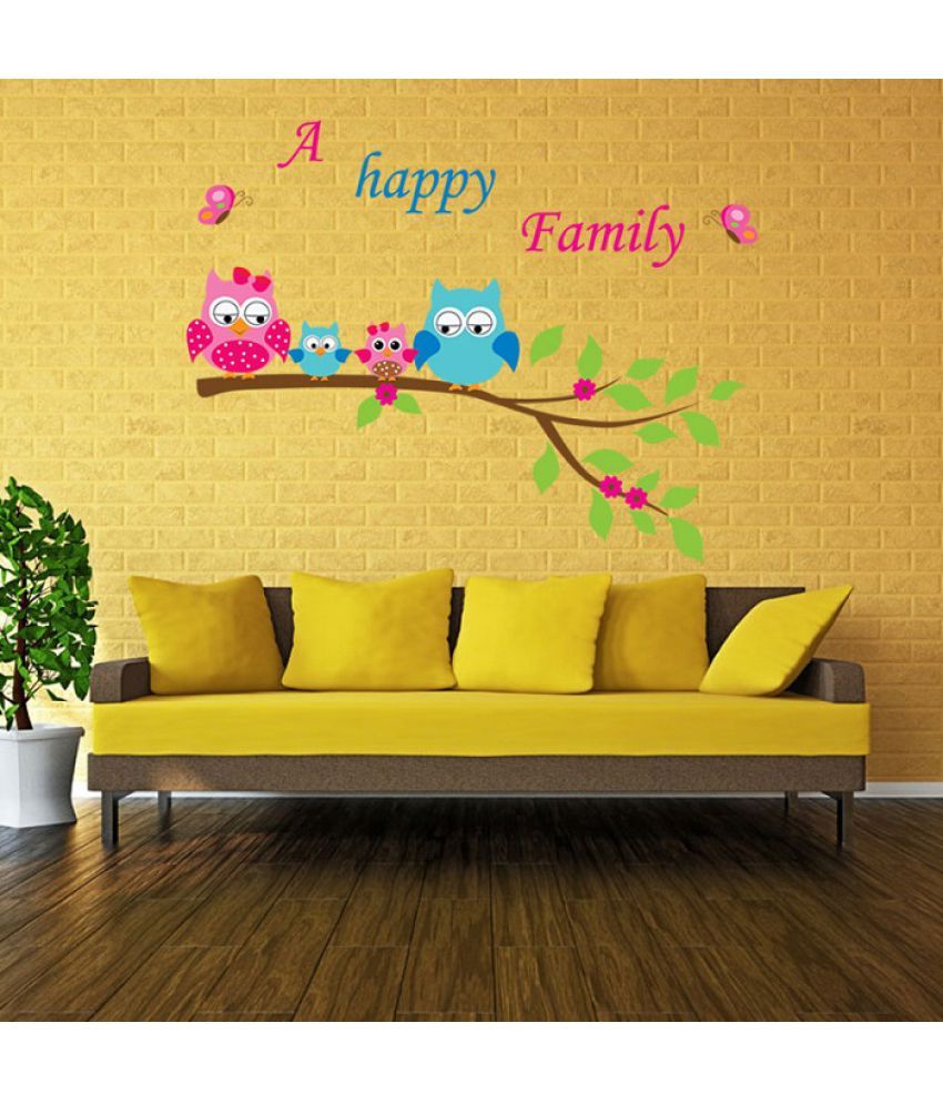     			Jaamso Royals Happy Birds Family PVC Multicolour Wall Stickers