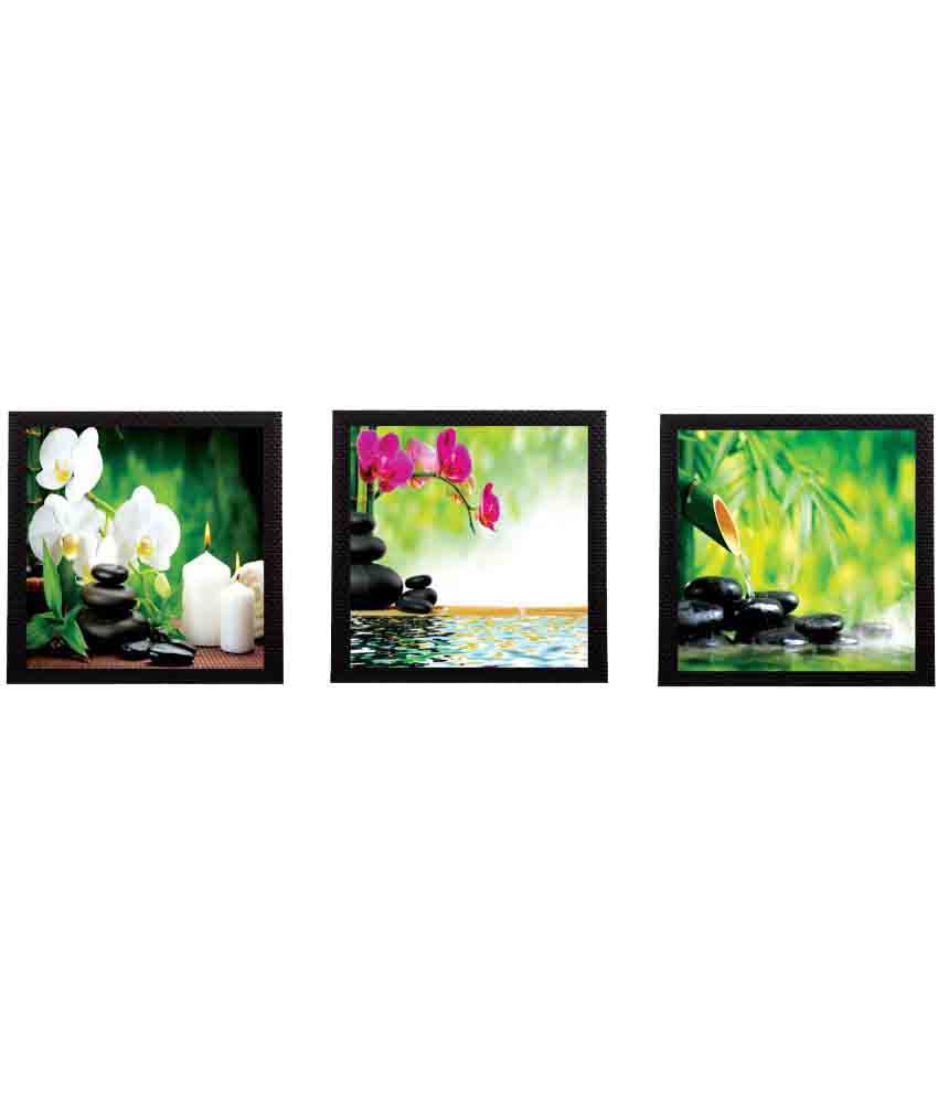     			eCraftIndia  Flora and Sts Satin Matt Texture UV Art  Multicolor Wood Painting With Frame Set of 3