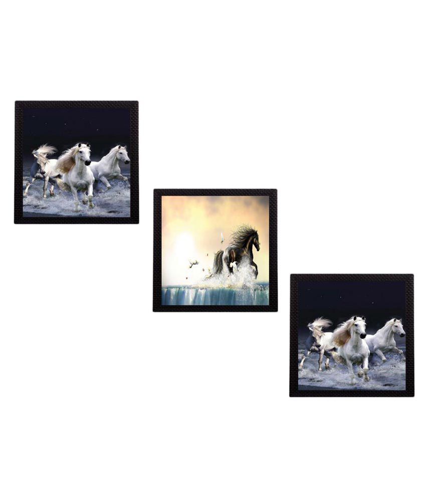     			eCraftIndia Running Horses Satin Matt Texture UV Art Wood Painting With Frame Set of 3