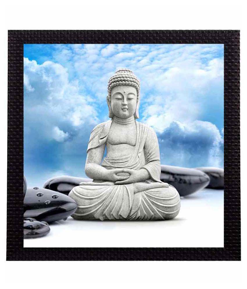     			EcraftIndia White Lord Buddha Satin Matt Texture UV Art Wood Painting With Frame Single Piece