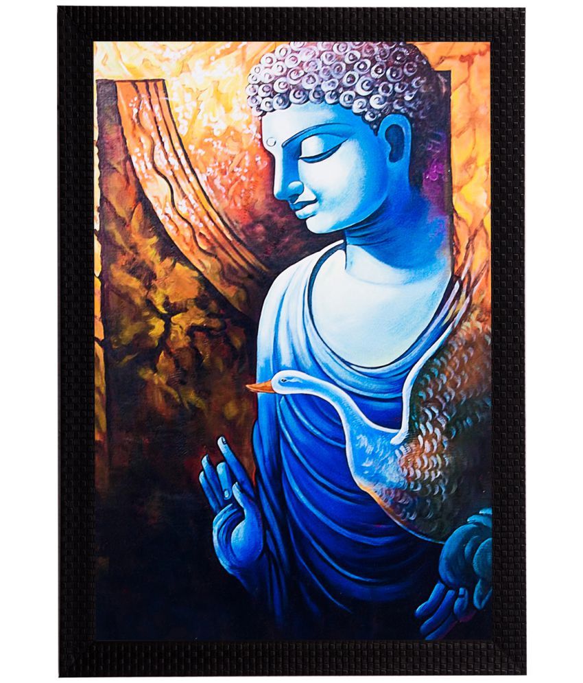     			eCraftIndia Multicoloured Lord Buddha with Swan Satin Textured Framed Wall Painting