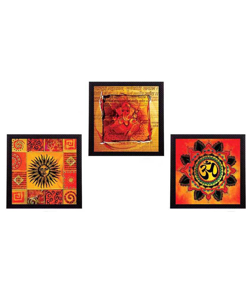     			eCraftIndia Om and Ganesha Satin Matt Texture Wood Painting With Frame Set of 3