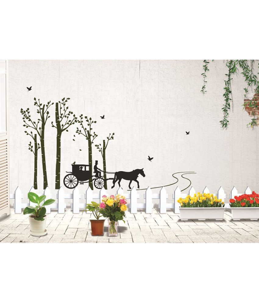     			Jaamso Royals Horse Car on Road Nature PVC Multicolour Wall Stickers