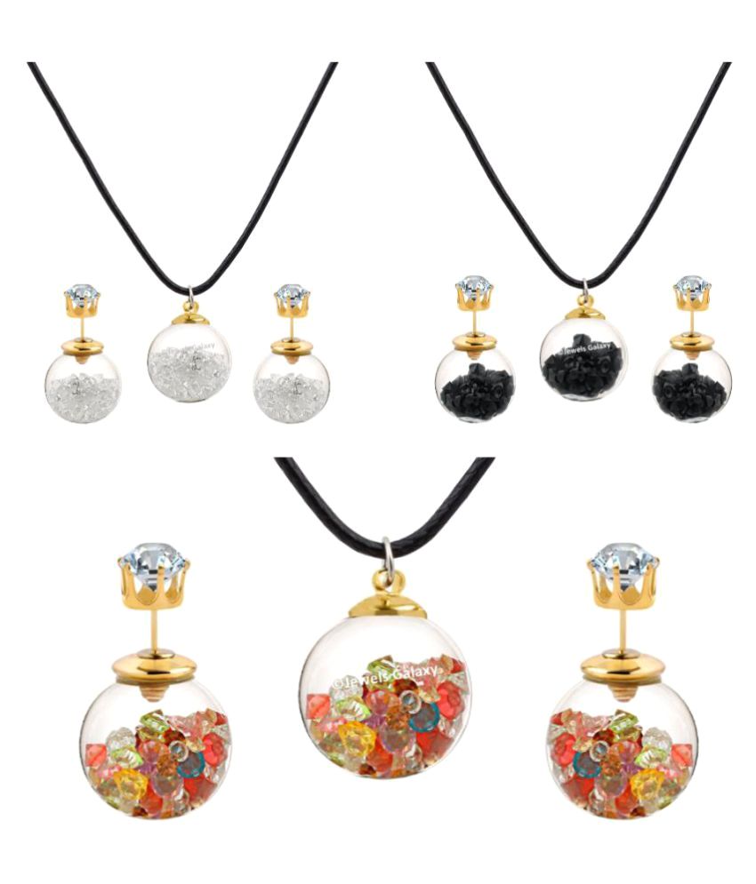 Jewels Galaxy Combo of Best-Selling Pendant Set & Double Sided Glass Earrings for Girls And Women