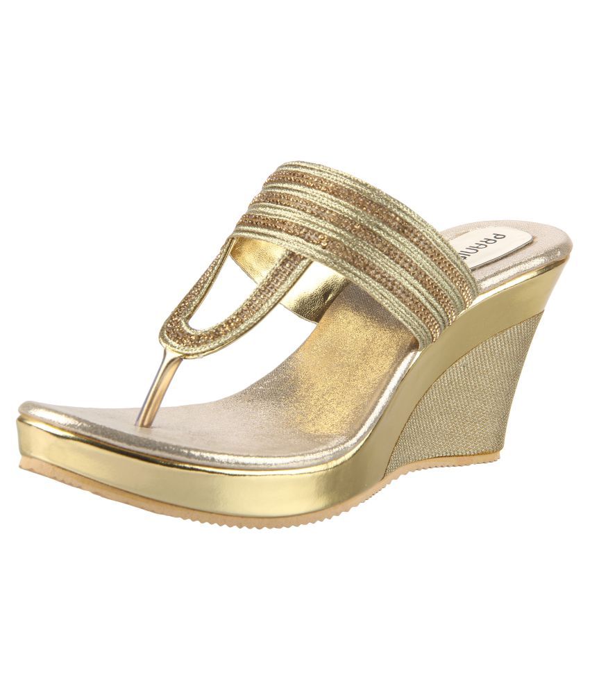 Pranisha Footwear Gold Wedges Heels Price in India- Buy Pranisha Footwear Gold Wedges Heels 