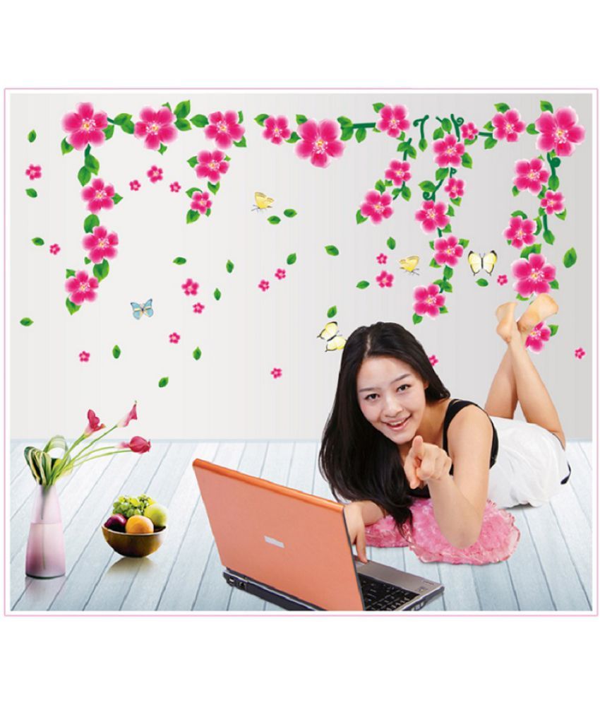     			Jaamso Royals Pink Flower Nature PVC Pink Wall Stickers