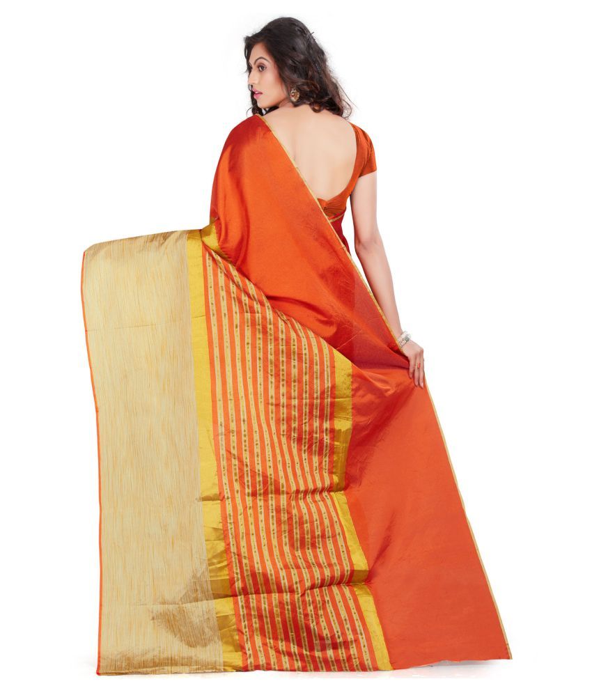 Mayloz Orange Bhagalpuri Silk Saree Buy Mayloz Orange Bhagalpuri Silk Saree Online At Low