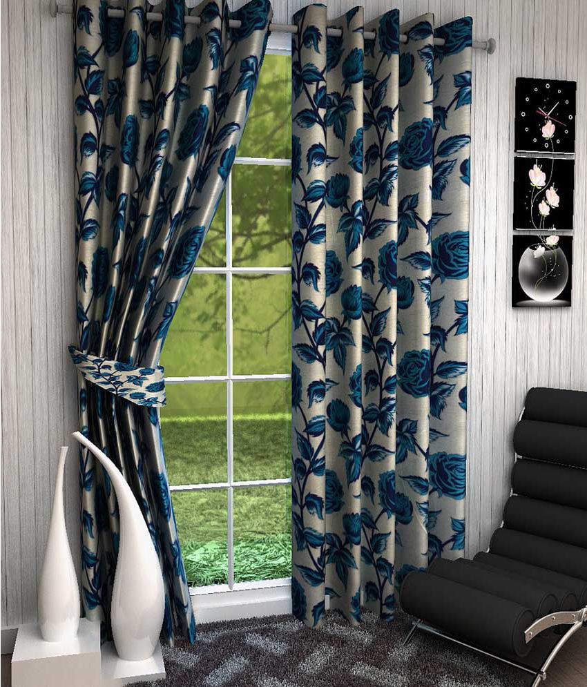     			Gineva Set of 4 Window Eyelet Curtains Floral Multi Color