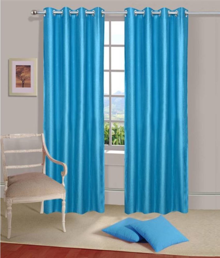    			Idoleshop Set of 2 Long Door Eyelet Curtains Plain Light Blue