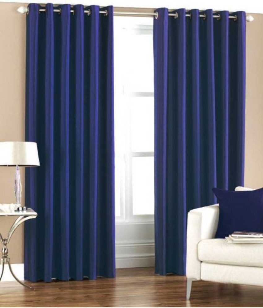     			Idoleshop Set of 2 Long Door Eyelet Curtains Plain Blue