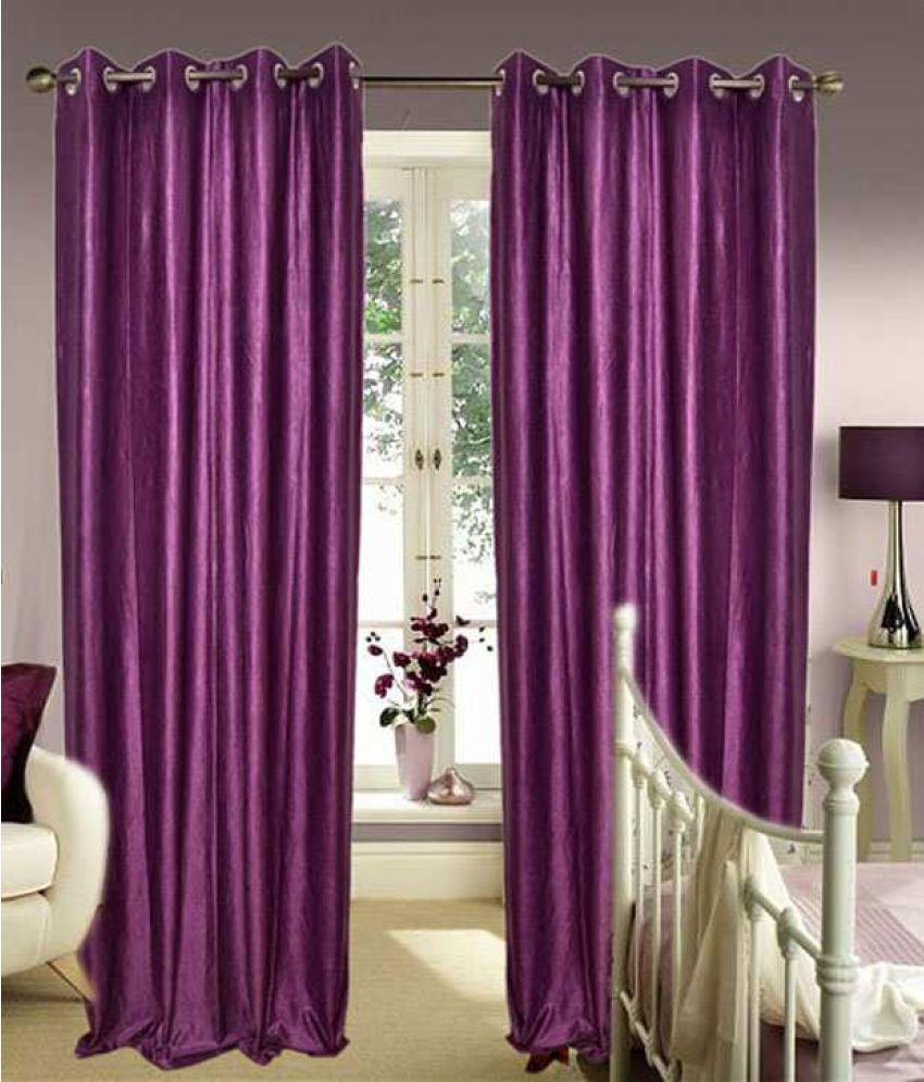     			Idoleshop Set of 2 Long Door Eyelet Curtains Plain Purple
