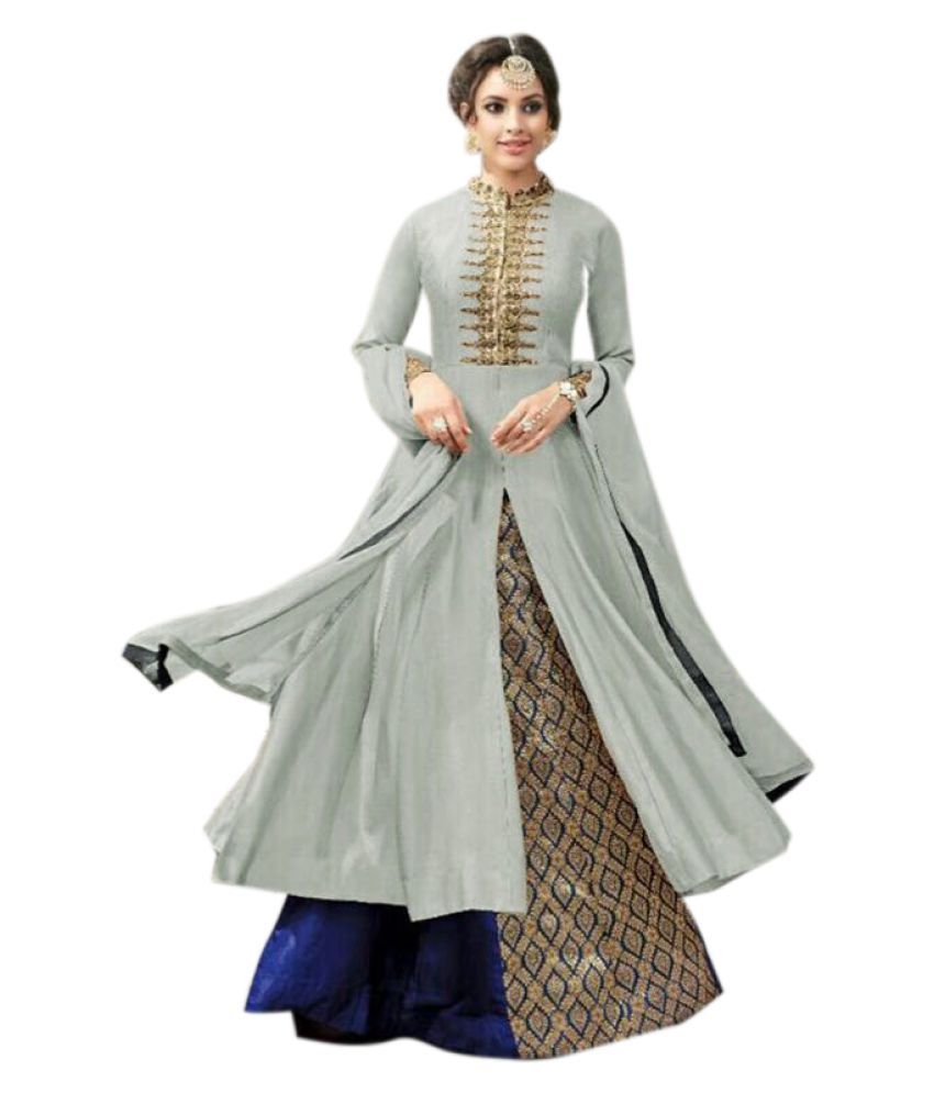     			Active Feel Free Life Grey Cotton Anarkali Semi-Stitched Suit