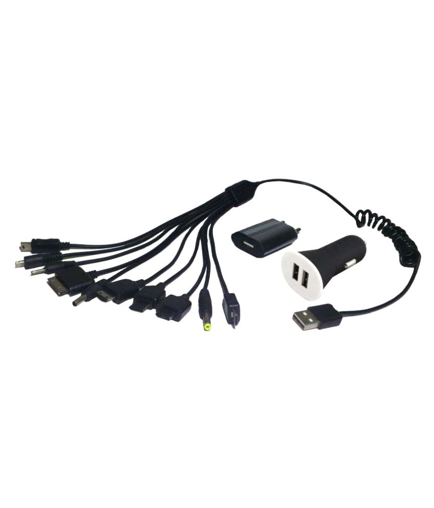 Techvik Car Mobile Charger ,10 In 1 Multipin Charging cable with wall Charger Multicolour Buy