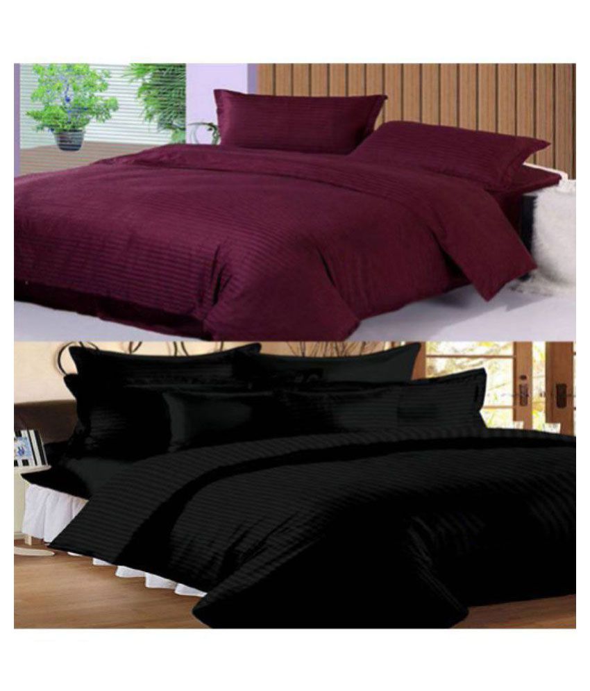 The Intellect Bazaar King Satin Plain Multi Stripes Bed Sheet Set of 6