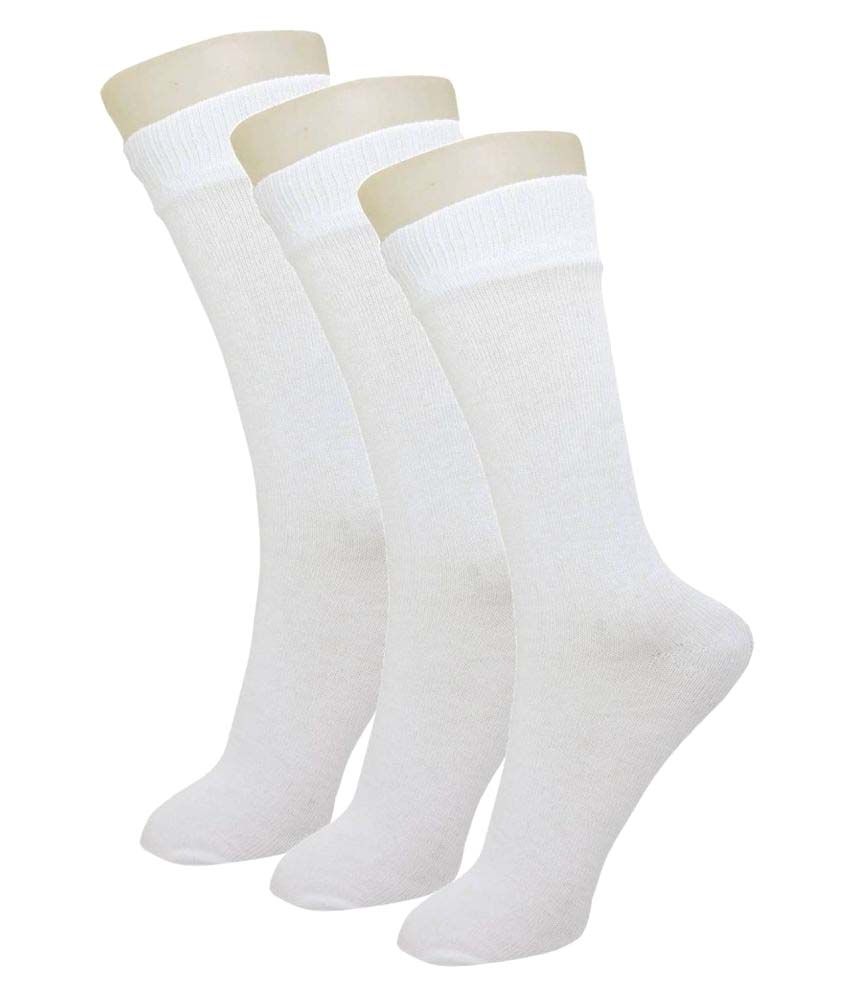     			Tahiro White Premium Cotton Full Length Socks - Pack of 3