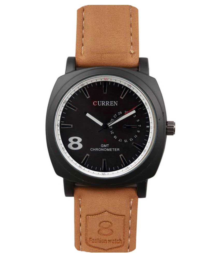 curren tan leather analog watch