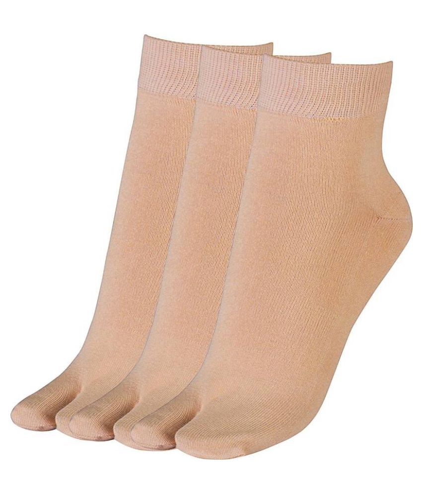     			Tahiro Beige Cotton Thumb Ankle Length Socks Women - Pair of 3