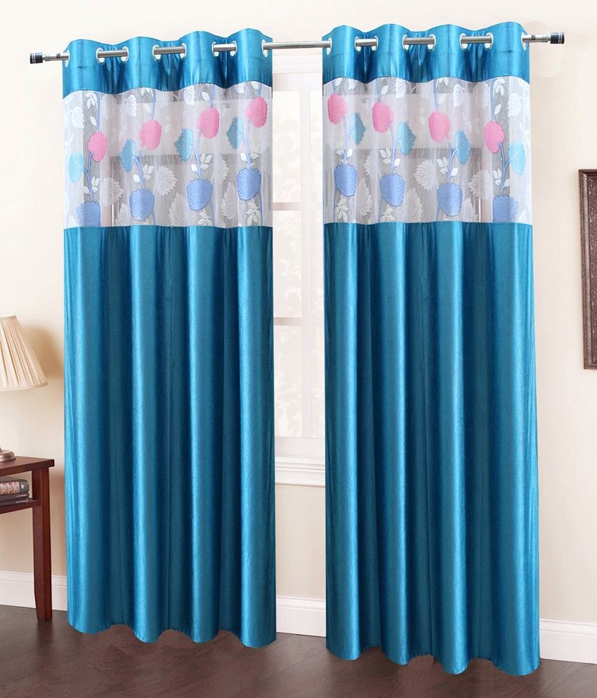     			Homefab India Plain Semi-Transparent Eyelet Window Curtain 5ft (Pack of 2) - Turquoise
