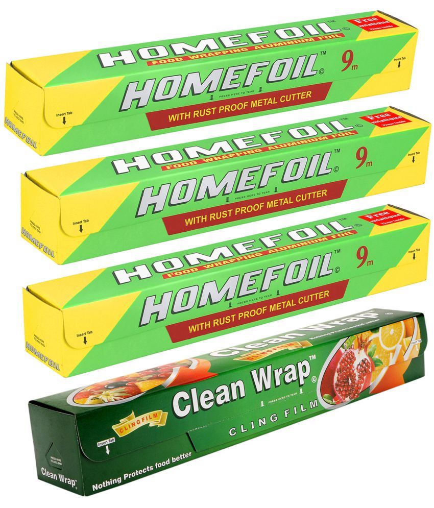 Homefoil Set of 3 Food Wrap Aluminium Foil (9 MTR) with Clean Wrap