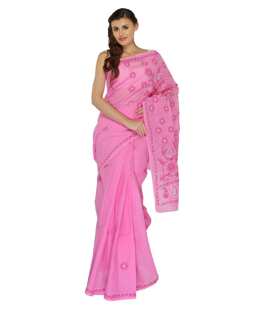 BDS Chikan Pink Cotton Saree - Buy BDS Chikan Pink Cotton Saree Online ...