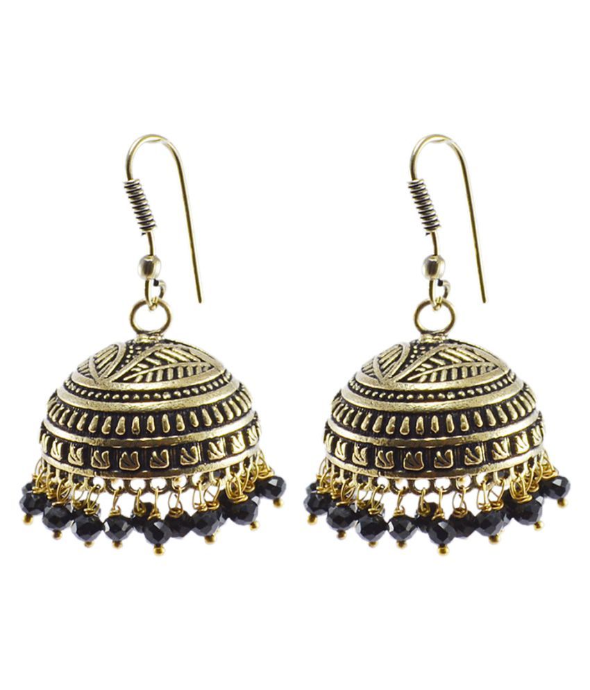 Black Beaded Indian Jhumka-Handmade Hook Earrings-Jaipur Jewellery ...