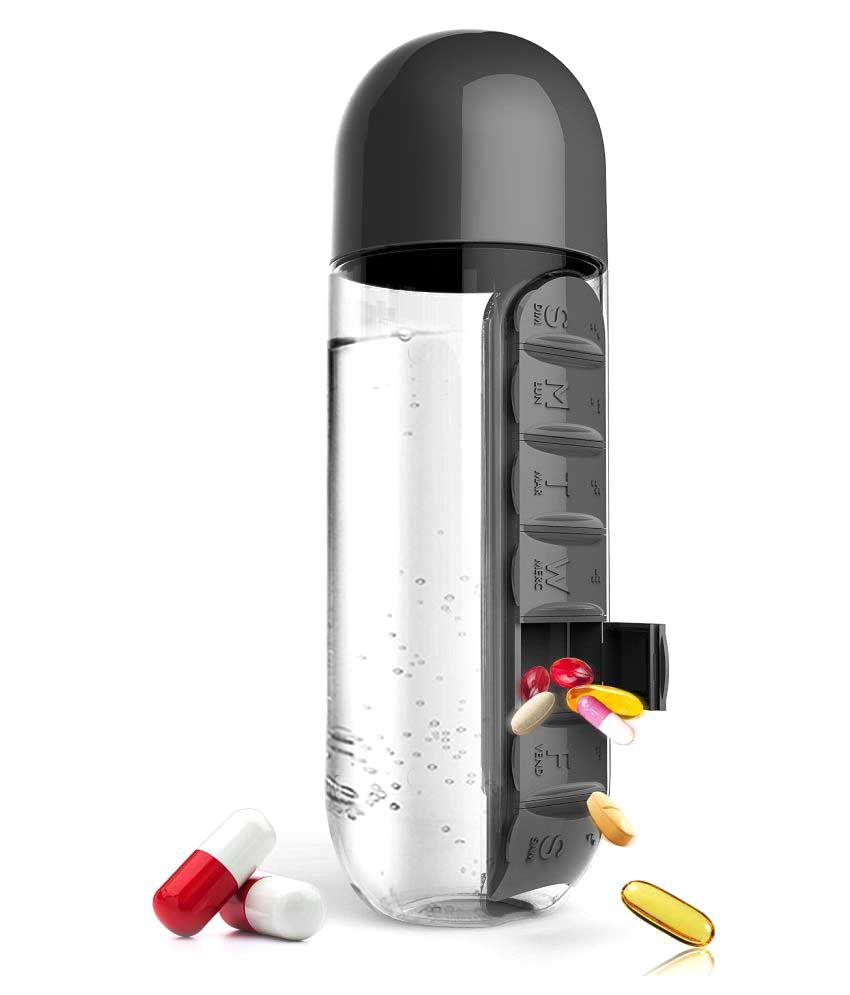     			Tuelip Pill & Vitamin Organizer 20 (OZ) 600 ml Water Bottle - Black