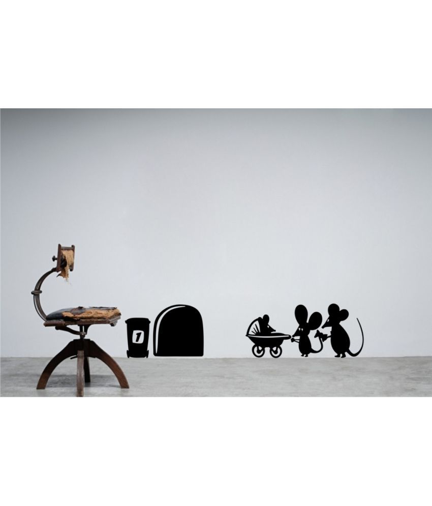     			Decor Villa Mouse Holle PVC Black Wall Sticker - Pack of 1