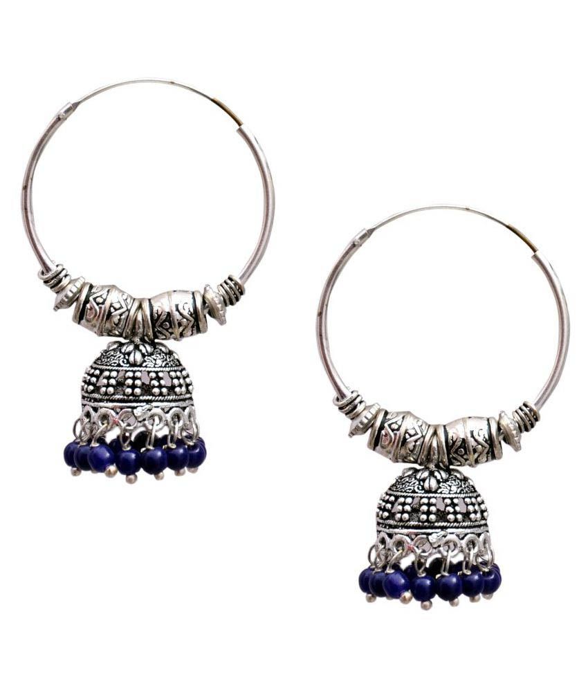 Oxidized Silver Blue Pearl Hoop Ring Jhumka / earring small - Buy ...