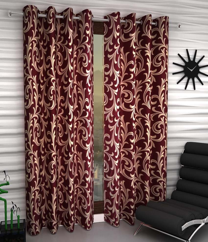     			Home Sizzler Set of 2 Door Eyelet Curtains Floral Red