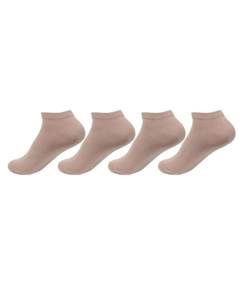     			Tahiro Beige Cotton Ankle Length Footies Loafer Socks -  Pack Of 4