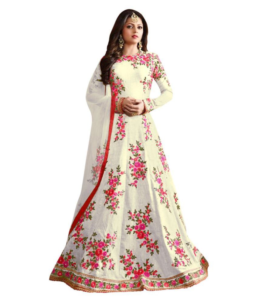 Maa Creation White Bhagalpuri Silk Dress Material - Buy Maa Creation ...