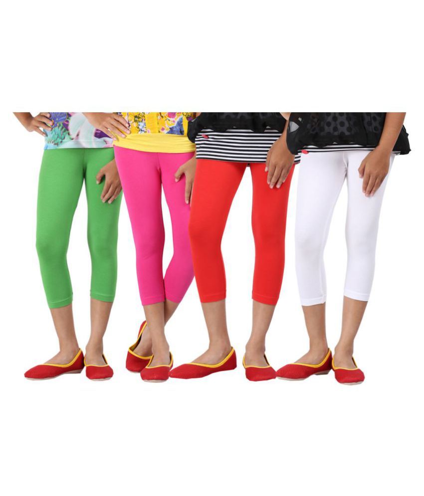     			GREEN,FUCSHIA AND RED COLOURS CAPRI LEGGINGS FOR GIRLS