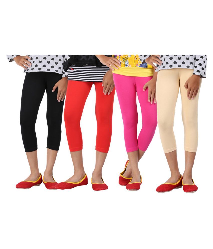     			BLACK,RED AND BEIGE COLOURS CAPRI LEGGINGS FOR GIRLS