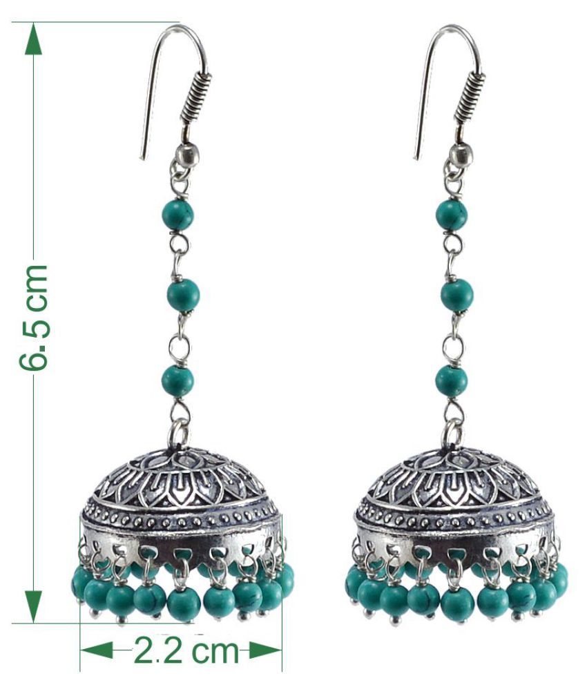 Large Statement Jhumka-Tribal Earrings-Treated Turquoise Beads Big ...