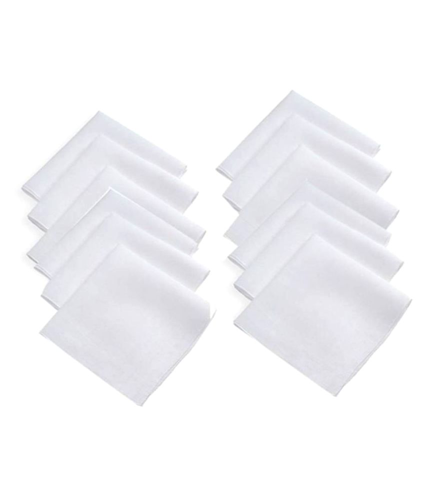     			Tahiro White Plain Cotton Handkerchiefs - Pack Of 12