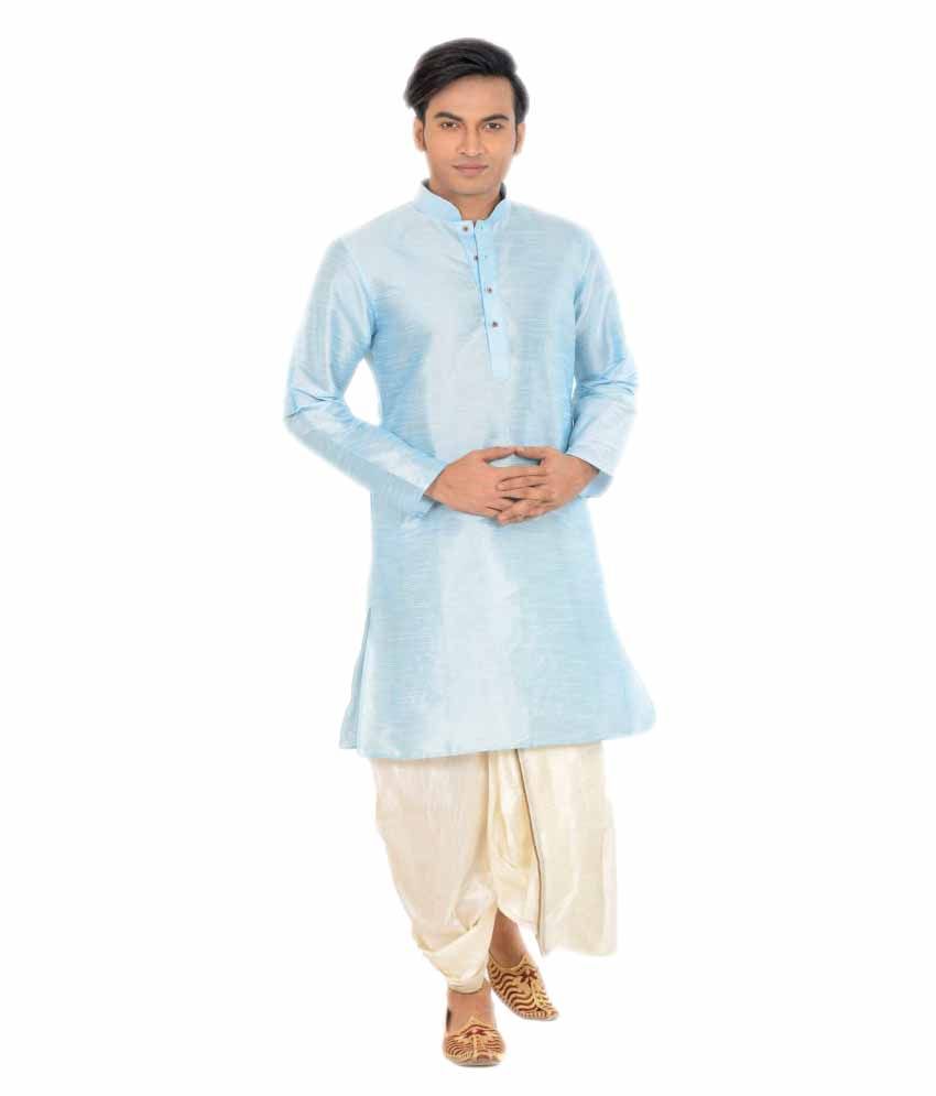     			Deyann Blue Silk Blend Dhoti Kurta Set